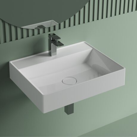 Lavoar rectangular WB 0517 W 600C din Mineral Composite cu acoperire dolomita, 600x470 mm, lucios, fara preaplin