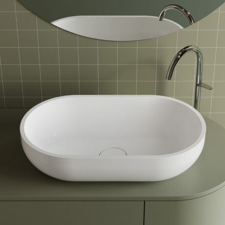 Lavoar pe blat oval WB 0533 C 600 C din Mineral Composite – 600 mm, fara preaplin, finisaj lucios