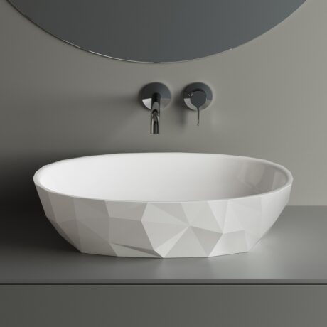 Lavoar pe blat oval WB 0564 560C din Mineral Composite – 560 mm, fara preaplin, finisaj lucios sau mat