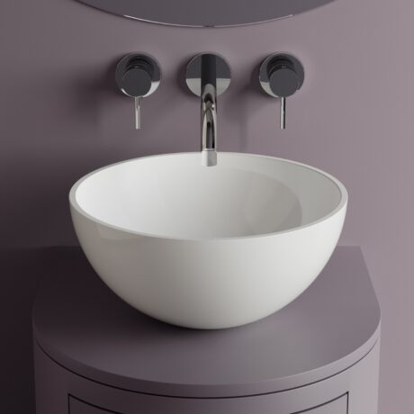 Lavoar rotund pe blat 625452041003 din Mineral Composite – 380 mm, fara preaplin, finisaj lucios