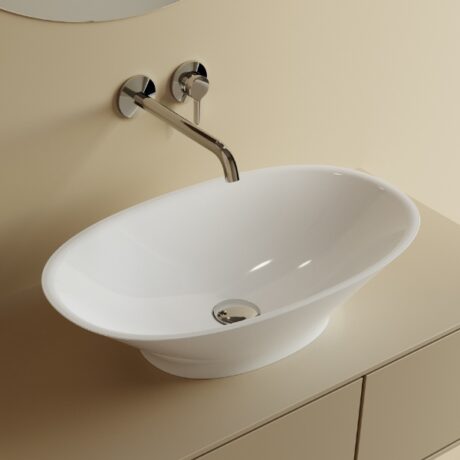 Lavoar pe blat oval WB 0538 600 C – Mineral Composite, lucios