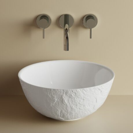 Lavoar pe blat rotund din mineral composite 42 cm, finisaj mat, textura rock