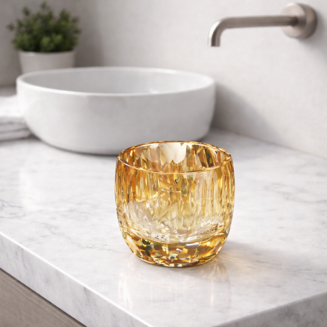 Pahar baie din cristal auriu model diamant, 9 cm, Havona