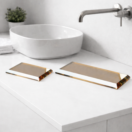 Tava organizare baie din cristal auriu, design diamant, 22x12 cm/32x12 cm, Havona