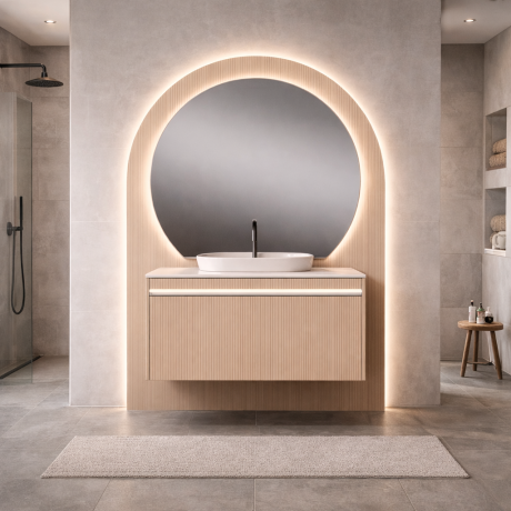 Set vanity baie 100 cm cu blat Silexpol si oglinda Notte – unitate cu sertar si sertar interior