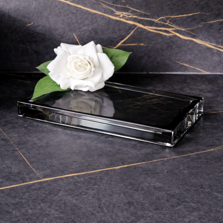 Tava organizator baie din cristal gri fumuriu 22x12 cm, Havona