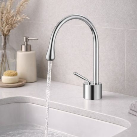 Baterie lavoar crom cu pipa arcuita