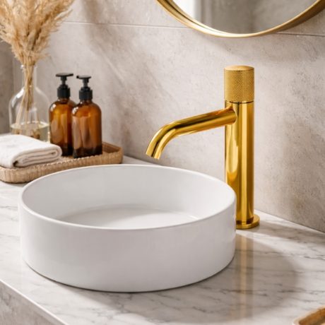 Baterie lavoar inalta PVD LEAF SUNRISE cu leva texturata design premium