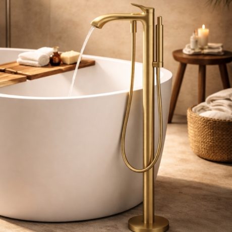 Baterie cada freestanding Hansgrohe Vivenis bronz periat cu dus de mana