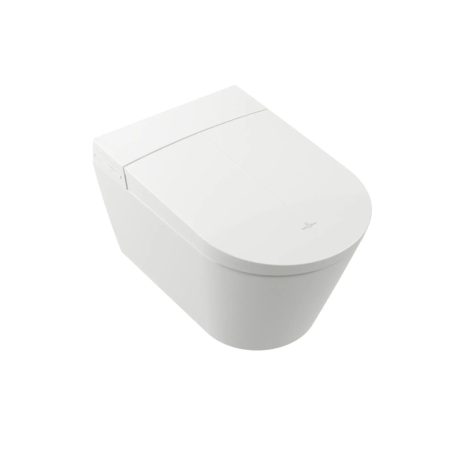 Set vas WC suspendat Villeroy&Boch Tivo rimless cu functie de bideu electric si capac softclose alb alpin