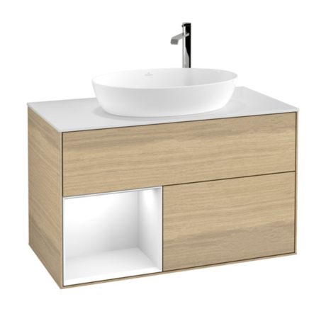 Dulap baie suspendat Villeroy Boch Finion 100 cm cu rafturi si iluminare LED