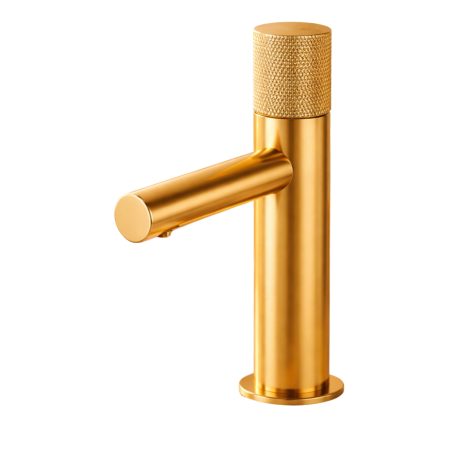 PVD Leaf Baterie lavoar Bruma Sunrise cu insertie 3 si finisaj auriu texturat